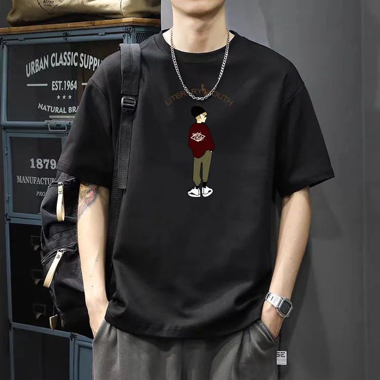 100% Pure Cotton Men's Printed T-shirt in Summer O-neck Short-sleeved Tops Loose White T-shirt High Quality Casual Men Clothing - Image 6