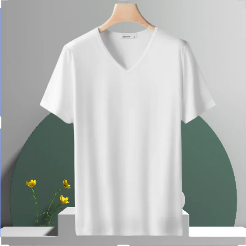 2025 men's short sleeved T-shirt loose and breathable plus size T-shirt top summer thin solid color V-neck home clothing base s - Image 6