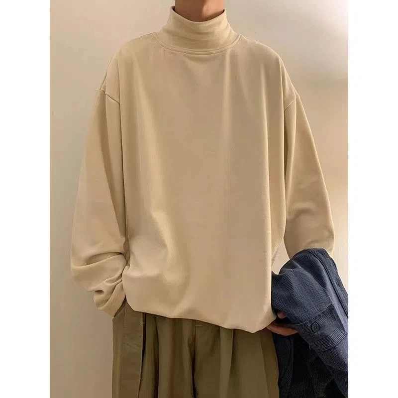 Yasuk Autumn Winter Fashion Man Solid Casual TShirts Turtleneck Men's Loose Slim Bottom Double Faced Velvet Sweater Cool Boys - Image 2