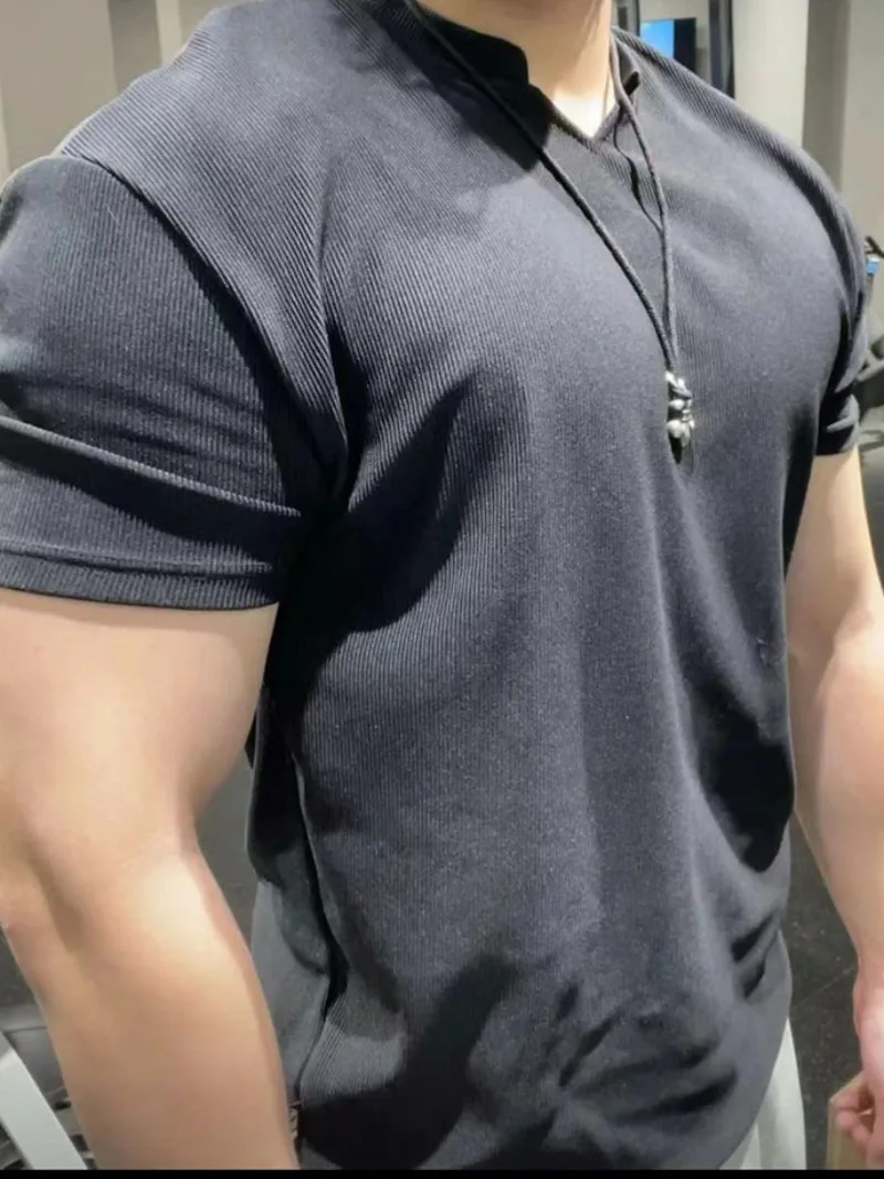 280g Heavy T-shirt Fabric Shoulder Pads With Large Anti-wrinkle Quick Drying Fitness Wear Sports Short Sleeve T-shirt For Men