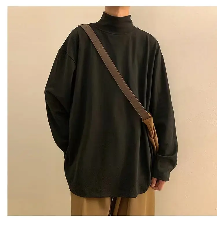 Yasuk Autumn Winter Fashion Man Solid Casual TShirts Turtleneck Men's Loose Slim Bottom Double Faced Velvet Sweater Cool Boys - Image 4