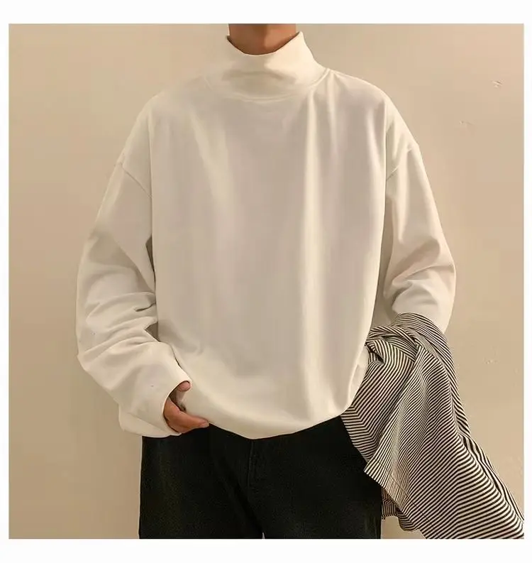 Yasuk Autumn Winter Fashion Man Solid Casual TShirts Turtleneck Men's Loose Slim Bottom Double Faced Velvet Sweater Cool Boys - Image 3