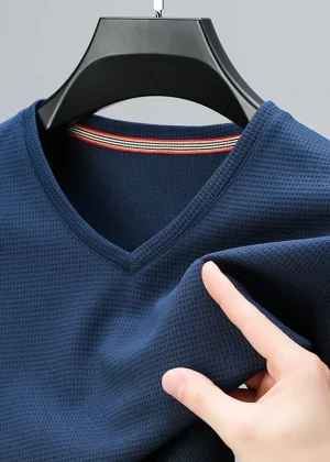 2024 Men's New Waffle V Neck Short Sleeved T-shirt Summer Comfortable Top
