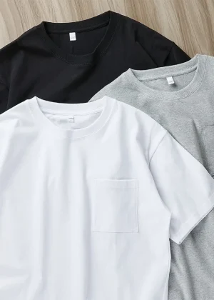Mens Womens Cotton Pocket Short Sleeve Fashion Soft White Black Loose Fit Tee Shirt Tops High Qualtity Breathable Leisure Tops