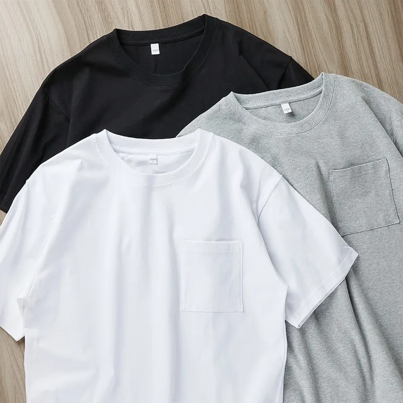 Mens Womens Cotton Pocket Short Sleeve Fashion Soft White Black Loose Fit Tee Shirt Tops High Qualtity Breathable Leisure Tops