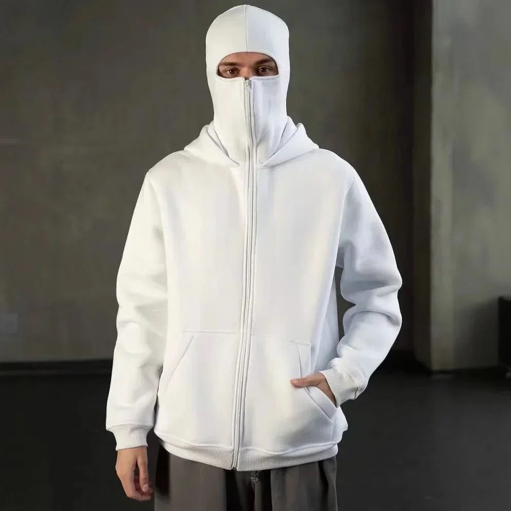 Balaclava Men Zip Hoodie Winter Warm Casual Sweatshirt Y2K with Hooded Face Mask Zipper Design Sports Jacket Outdoor Activities - Image 5
