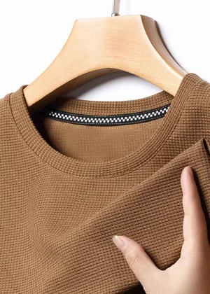 New Summer Waffle Round Neck Short Sleeved T-shirt for Men's Short Sleeved Top