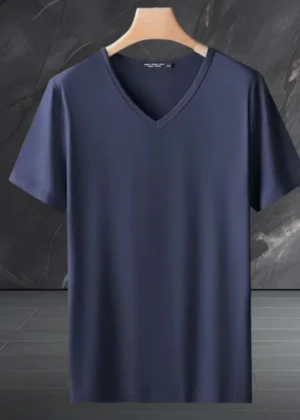 2025 men's short sleeved T-shirt loose and breathable plus size T-shirt top summer thin solid color V-neck home clothing base s