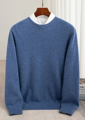 Autumn And Winter 100% Pure Wool Men's Thick Round Neck Slim-Fit O-neck Pullover Long-Sleeved Knitted Cashmere Sweater