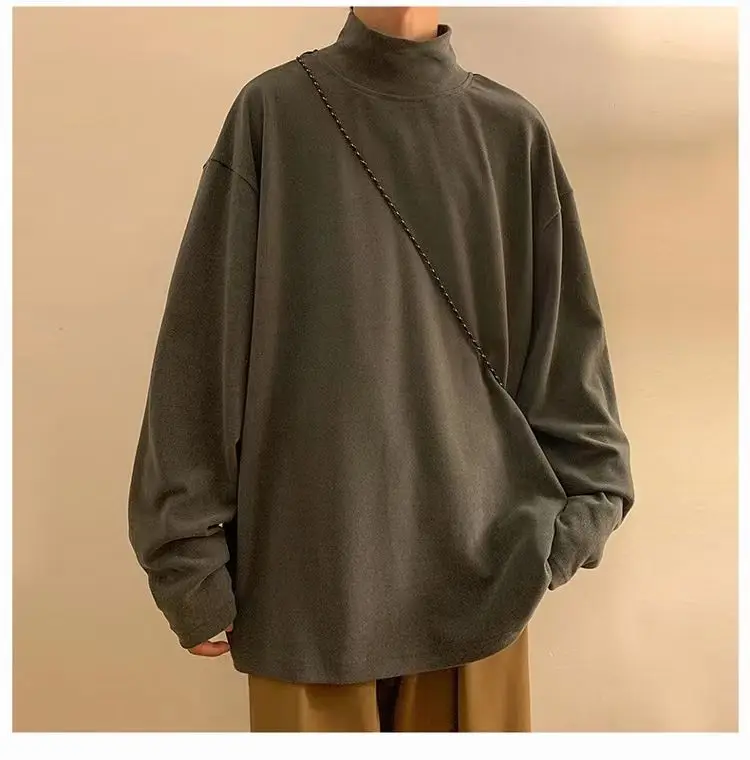 Yasuk Autumn Winter Fashion Man Solid Casual TShirts Turtleneck Men's Loose Slim Bottom Double Faced Velvet Sweater Cool Boys - Image 5