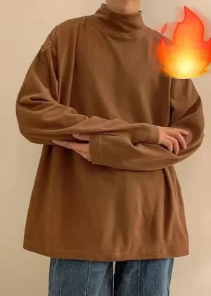 Yasuk Autumn Winter Fashion Man Solid Casual TShirts Turtleneck Men's Loose Slim Bottom Double Faced Velvet Sweater Cool Boys