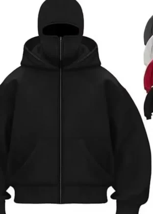 Balaclava Men Zip Hoodie Winter Warm Casual Sweatshirt Y2K with Hooded Face Mask Zipper Design Sports Jacket Outdoor Activities