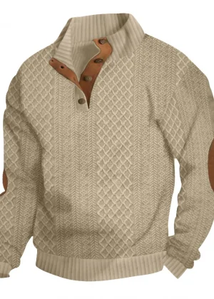 2024 cross-border bestselling euro code men's casual standing collar long-sleeved Jacquard knitted button-down sweater