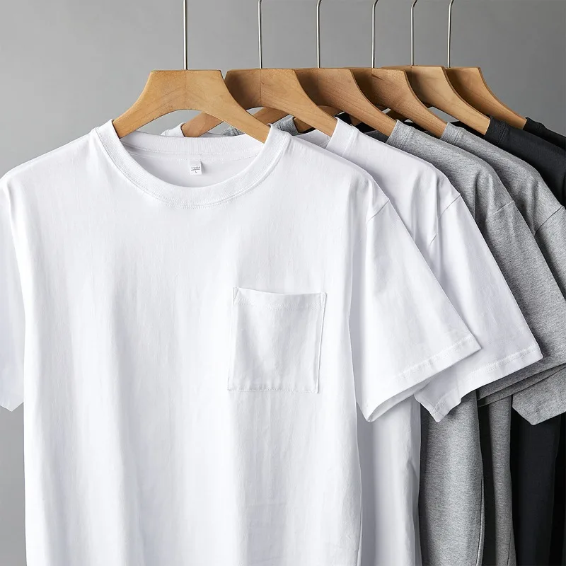 Mens Womens Cotton Pocket Short Sleeve Fashion Soft White Black Loose Fit Tee Shirt Tops High Qualtity Breathable Leisure Tops - Image 2