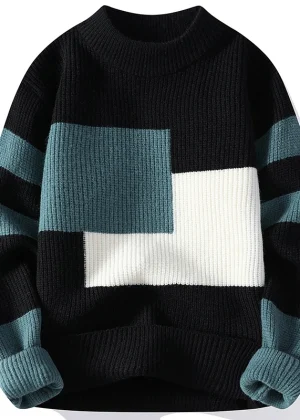 Sweaters men 2024 winter korean style mens warm sweater mens fashion sweaters Splicing color patterns Men's wool pullovers male