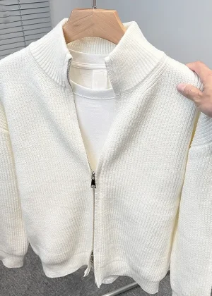 Versatile solid color zipper cardigan men's knitted sweater autumn and winter popular slim fit sweater jacket men's stand up col
