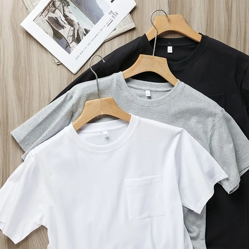 Mens Womens Cotton Pocket Short Sleeve Fashion Soft White Black Loose Fit Tee Shirt Tops High Qualtity Breathable Leisure Tops - Image 3